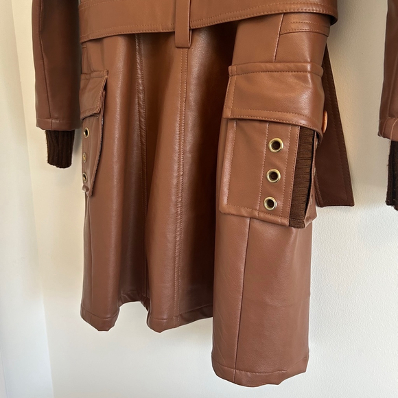 1970s Vintage Inspired Faux Leather Double Breasted Trench Coat Brown Size 2/4 - Picture 10 of 13